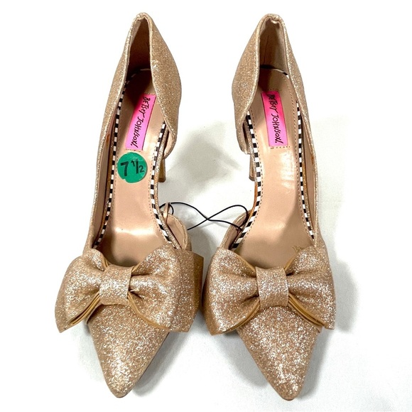 Betsey Johnson Gold Glitter Heels with Bow - Picture 12 of 12